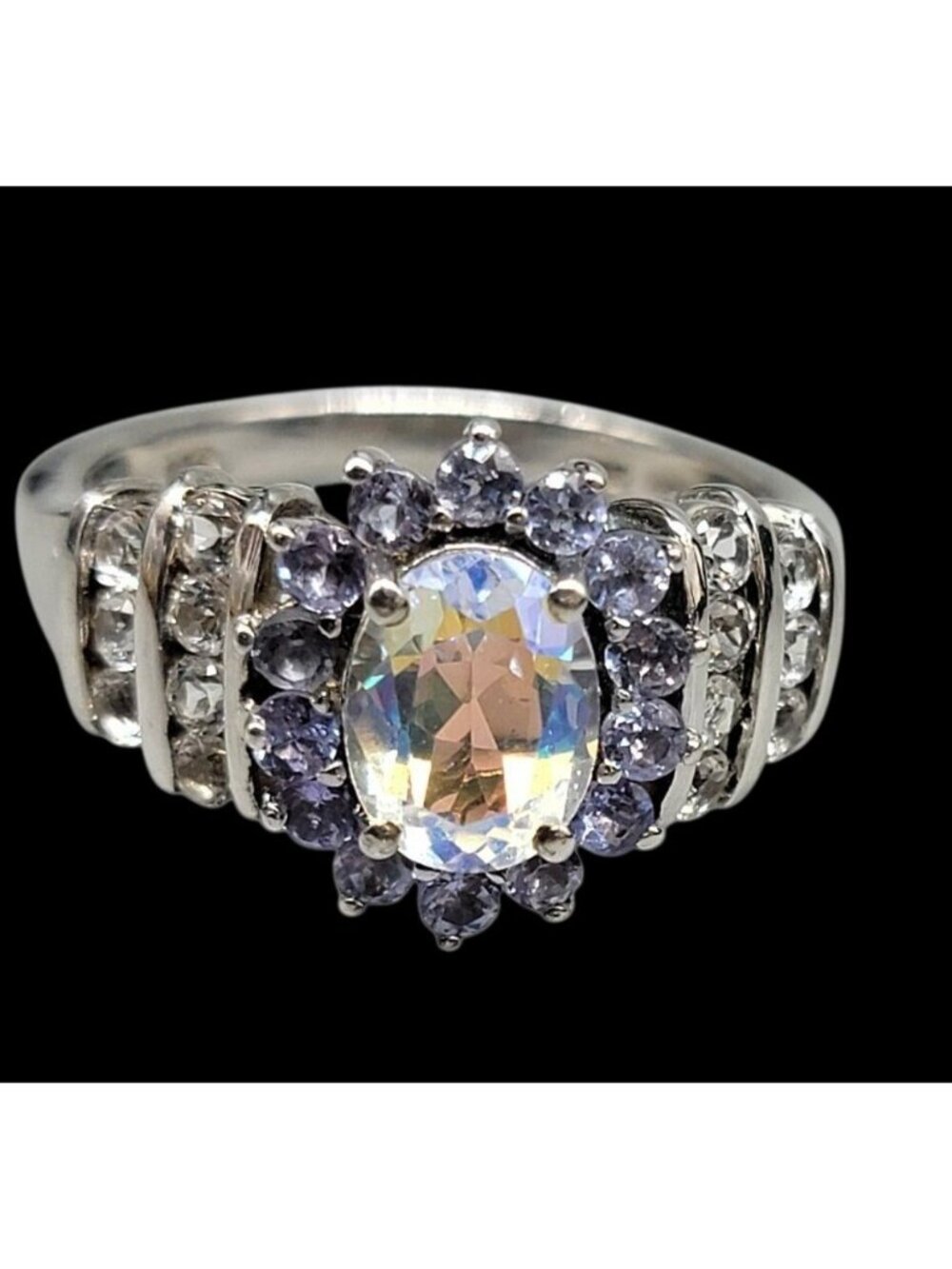 STS 925 Sterling Silver Natural Australian Boulder Opal Tanzanite Ring Size 8 - Picture 7 of 16